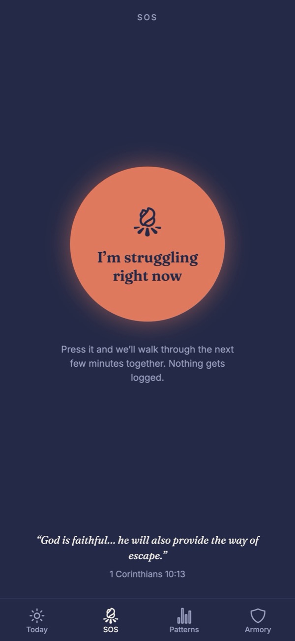 SOS: one large breathing button that says I'm struggling right now.